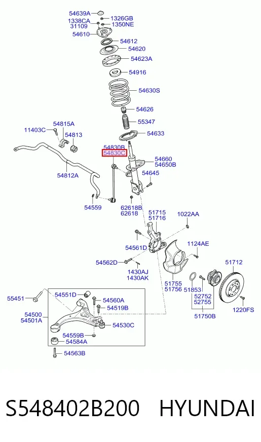 Стійка стабілізатора переднього, права S548402B200 Hyundai/Kia