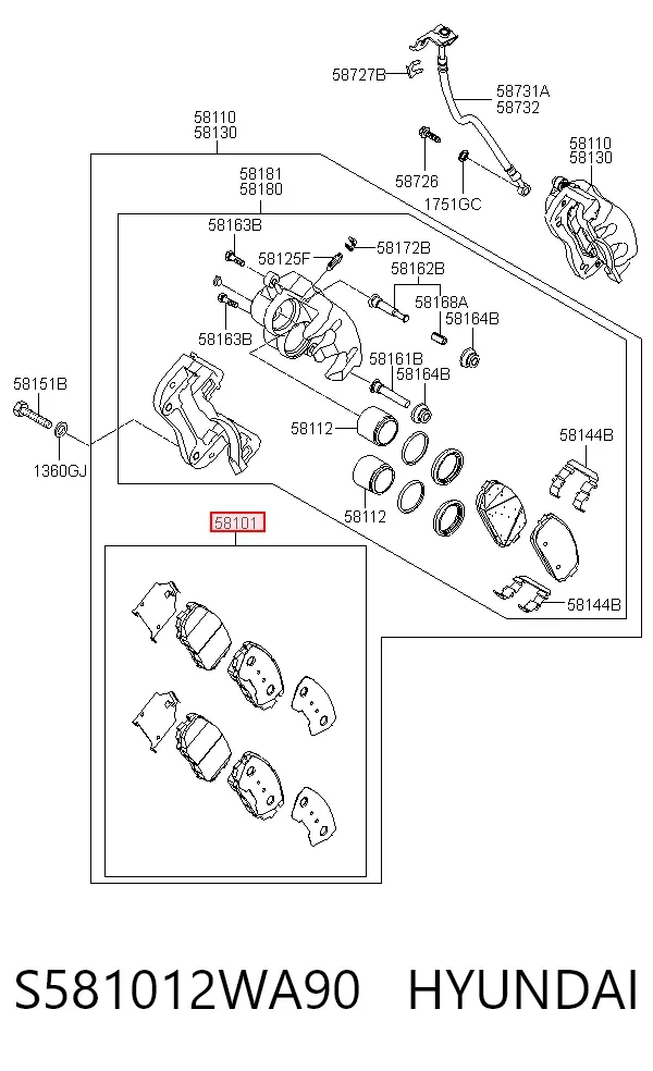 Передні тормозні колодки S581012WA90 Hyundai/Kia