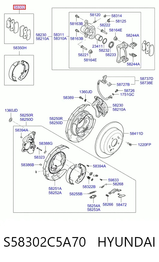 Задні гальмівні колодки S58302C5A70 Hyundai/Kia
