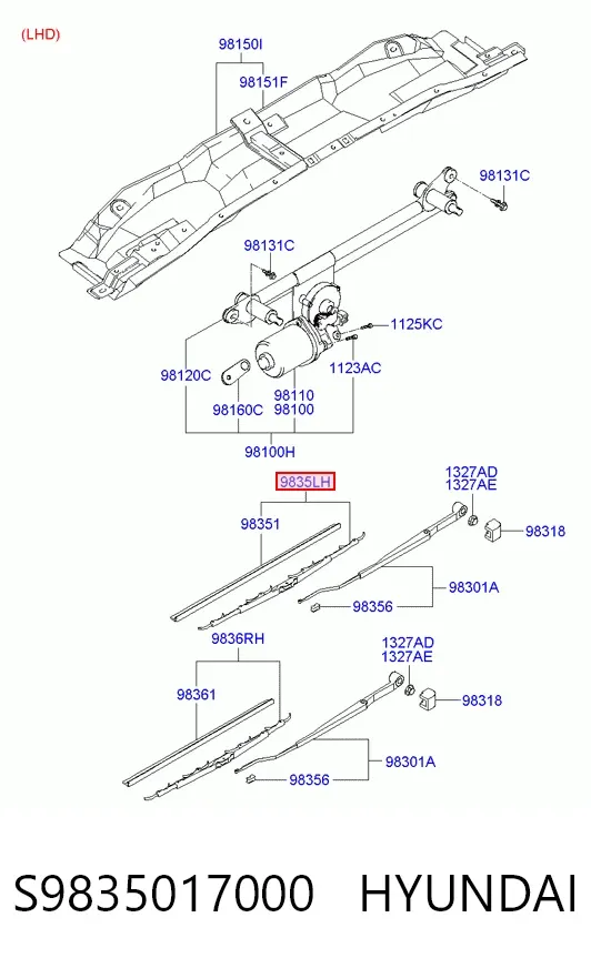 Щітка-двірник лобового скла, водійська S9835017000 Hyundai/Kia