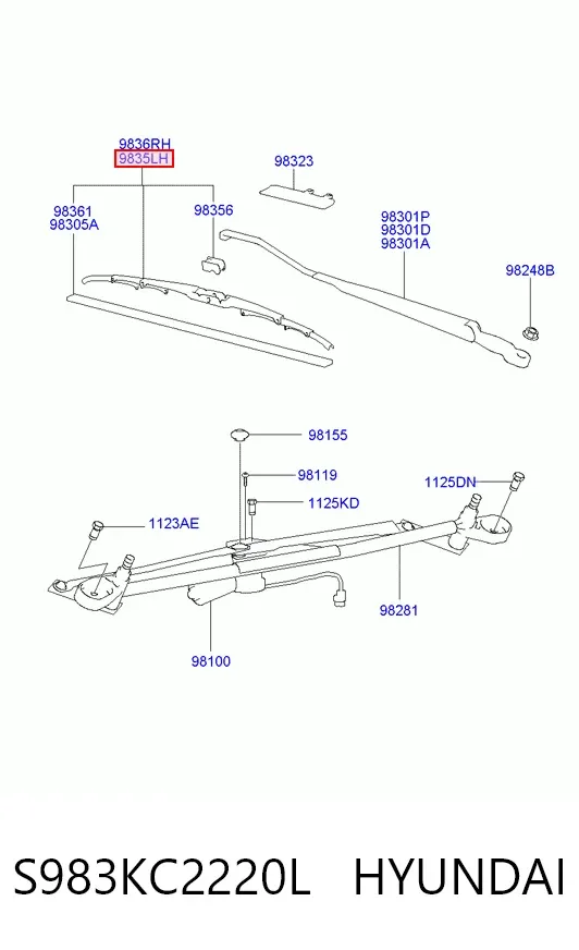 Щітка-двірник лобового скла, водійська S983KC2220L Hyundai/Kia
