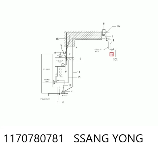 Трубка вакуумного підсилювача гальм 1170780781 Ssang Yong