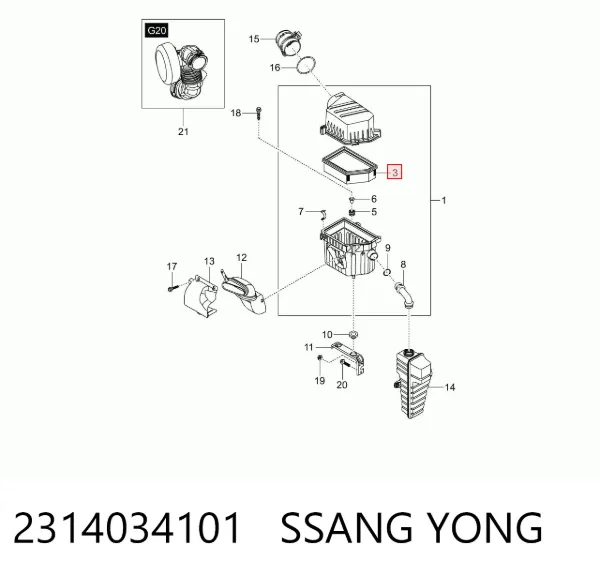 Повітряний фільтр 2314034101 Ssang Yong