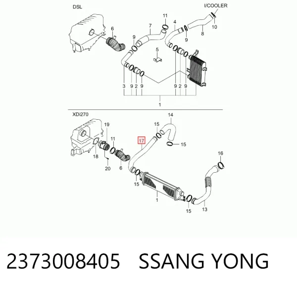 Шланг/патрубок интеркуллера 2373008405 Ssang Yong
