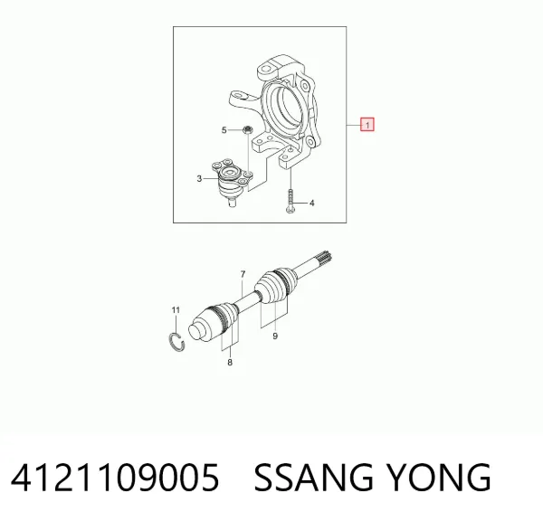 Цапфа - поворотний кулак передній, лівий 4121109005 Ssang Yong