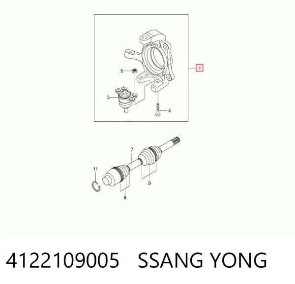 Цапфа - поворотний кулак передній, правий 4122109005 Ssang Yong