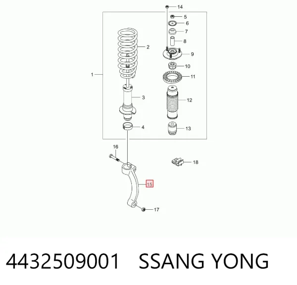 Вилка нижня амортизатора переднього, ліва 4432509001 Ssang Yong