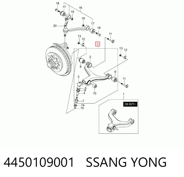 Важіль передньої підвіски нижній, лівий 4450109001 Ssang Yong