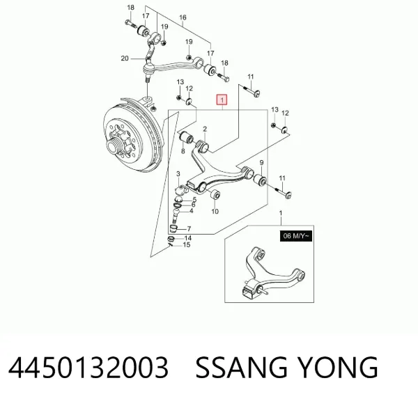 Важіль передньої підвіски нижній, лівий 4450132003 Ssang Yong