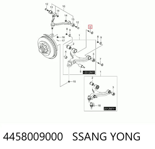 Болт переднього важеля, нижнього 4458009000 Ssang Yong