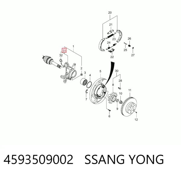 Шарова опора задньої підвіски, верхня 4593509002 Ssang Yong