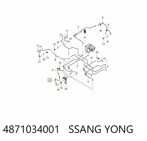 Шланг гальмівний передній, лівий 4871034001 Ssang Yong