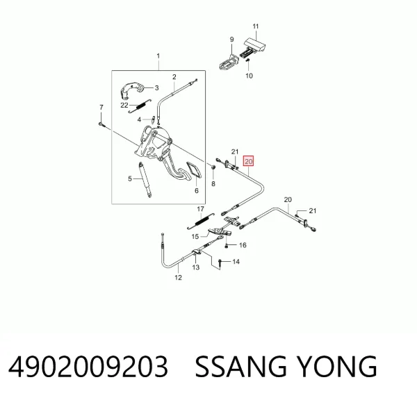 Трос ручного гальма задній, правий 4902009203 Ssang Yong