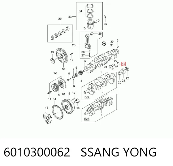 Півкільце підпірне (розбігу) колінвала, STD, комплект 6010300062 Ssang Yong
