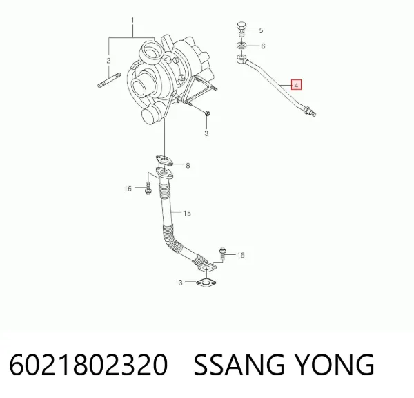 Трубка/шланг подачі масла до турбіни 6021802320 Ssang Yong