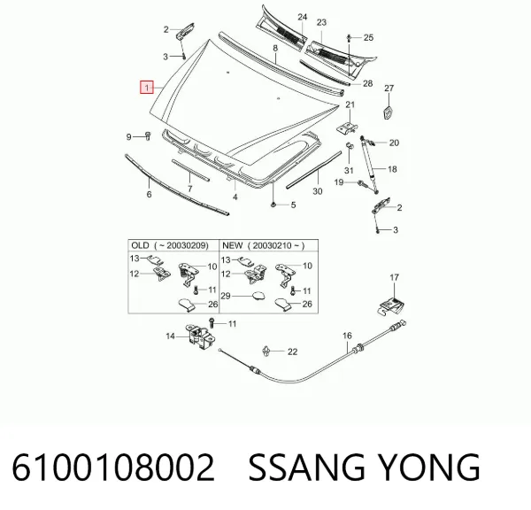 Капот SsangYong Rexton I