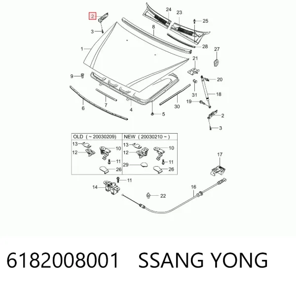 Петля капота, права 6182008001 Ssang Yong