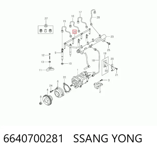 Трубка паливна, зворотня від форсунок 6640700281 Ssang Yong