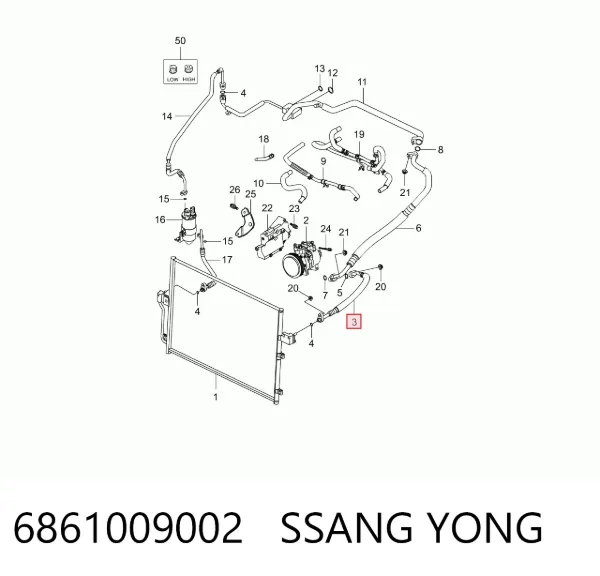 Шланг кондиціонера, від компресора до радіатора 6861009002 Ssang Yong