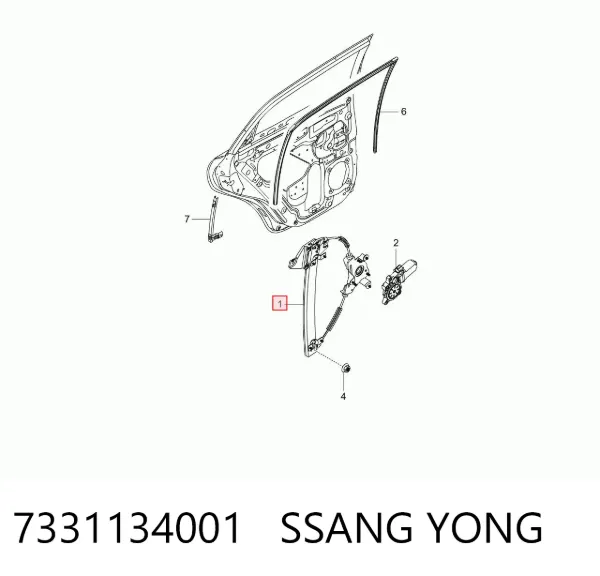 Механізм склопідіймача двері задньої, лівої 7331134001 Ssang Yong