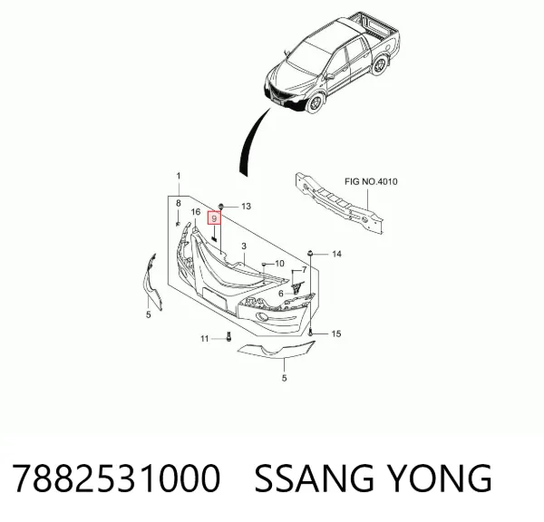 Пістон (кліп) кріплення підкрилки переднього крила 7882531000 Ssang Yong