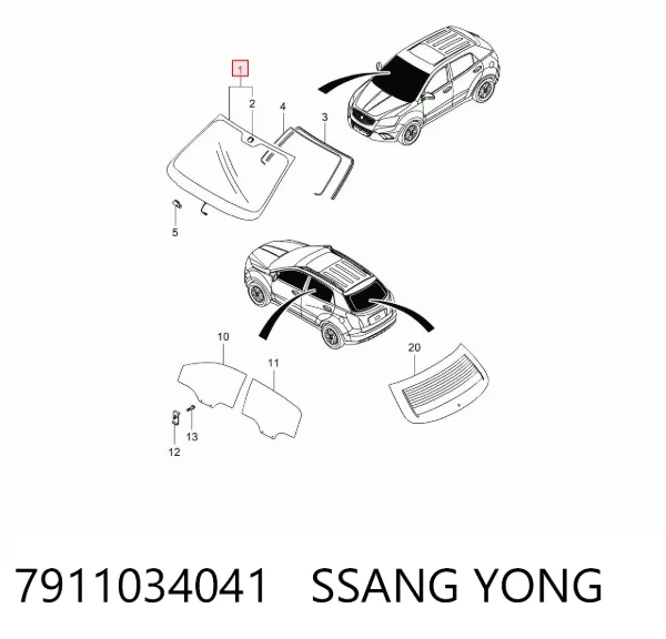 Лобове скло 7911034041 Ssang Yong