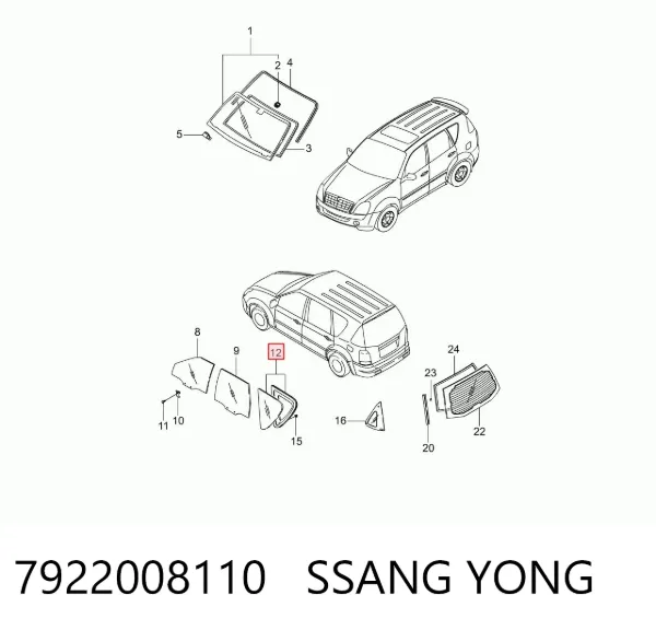 Скло-кватирка двері, задній, правій 7922008110 Ssang Yong