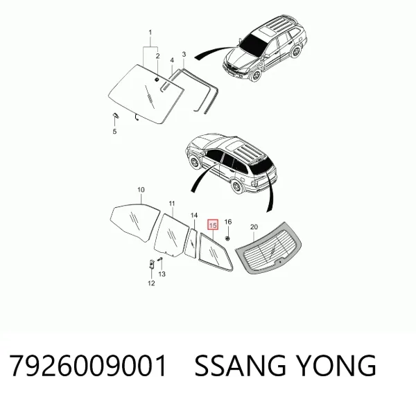 Скло багажного відсіку, праве 7926009001 Ssang Yong