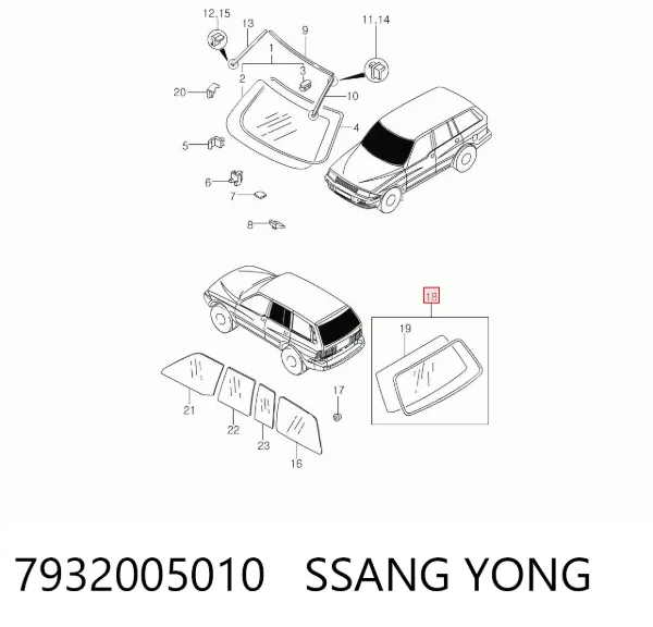 Скло заднє, 3/5-й двері (ляди) 7932005010 Ssang Yong