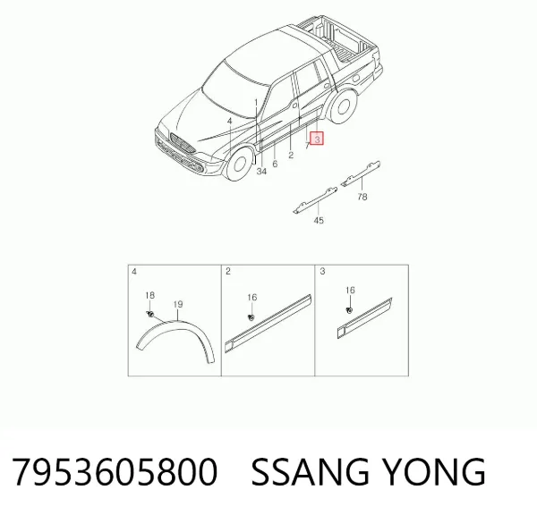 Молдинг задніх лівих дверей 7953605800 Ssang Yong