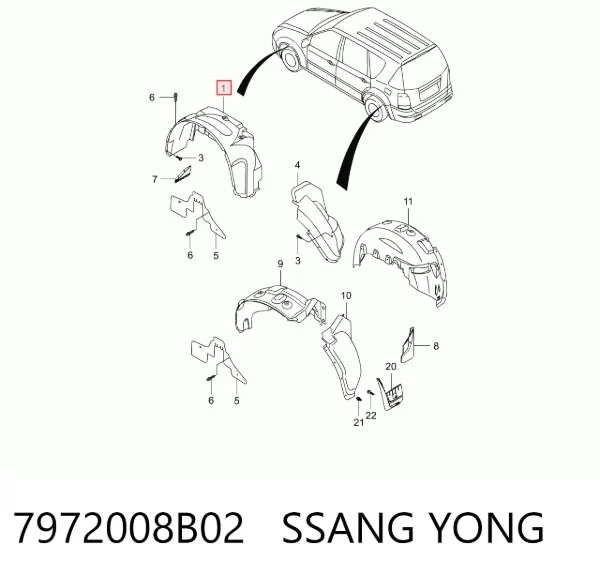 Підкрилок передній правий 7972008B02 Ssang Yong