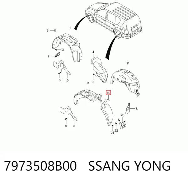 Підкрилок заднього крила, лівий задній 7973508B00 Ssang Yong