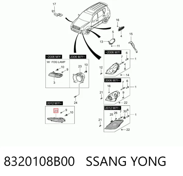 Фара протитуманна, ліва 8320108B00 Ssang Yong
