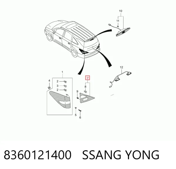 Ліхтар задній лівий, внутрішній 8360121400 Ssang Yong