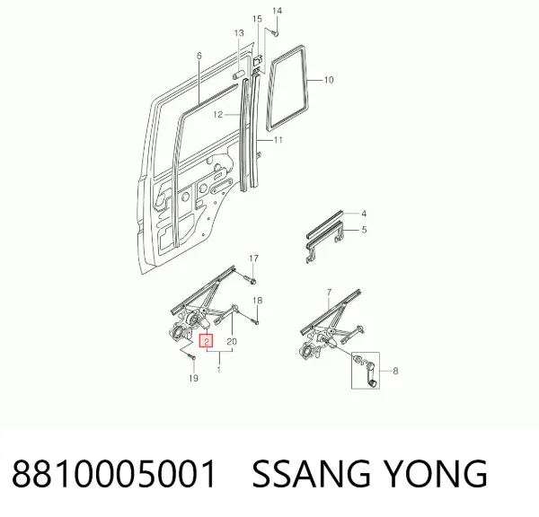Двигун склопідіймача двері передньої, лівої 8810005001 Ssang Yong