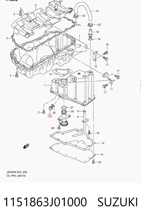 Пробка піддона двигуна 1151863J01000 Suzuki