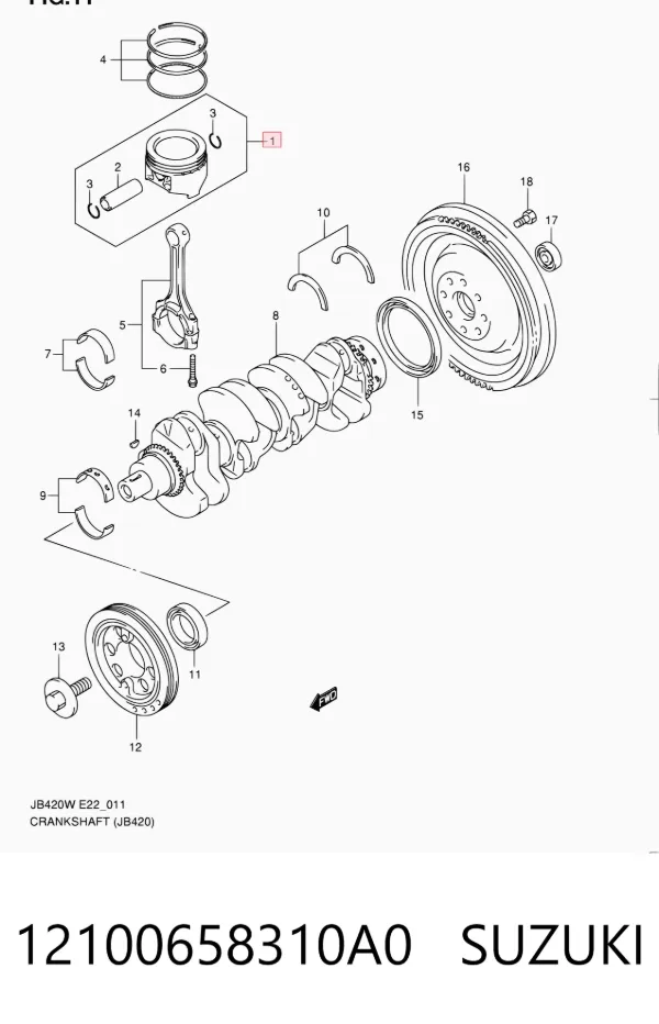 Поршень з пальцем без кілець, STD 12100658310A0 Suzuki