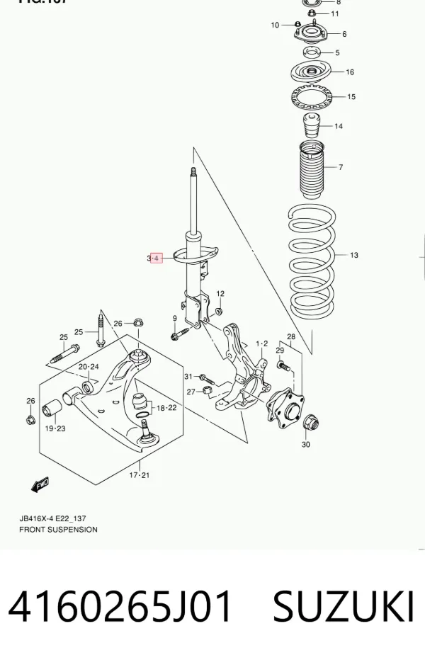Амортизатора передній лівий 4160265J01 Suzuki