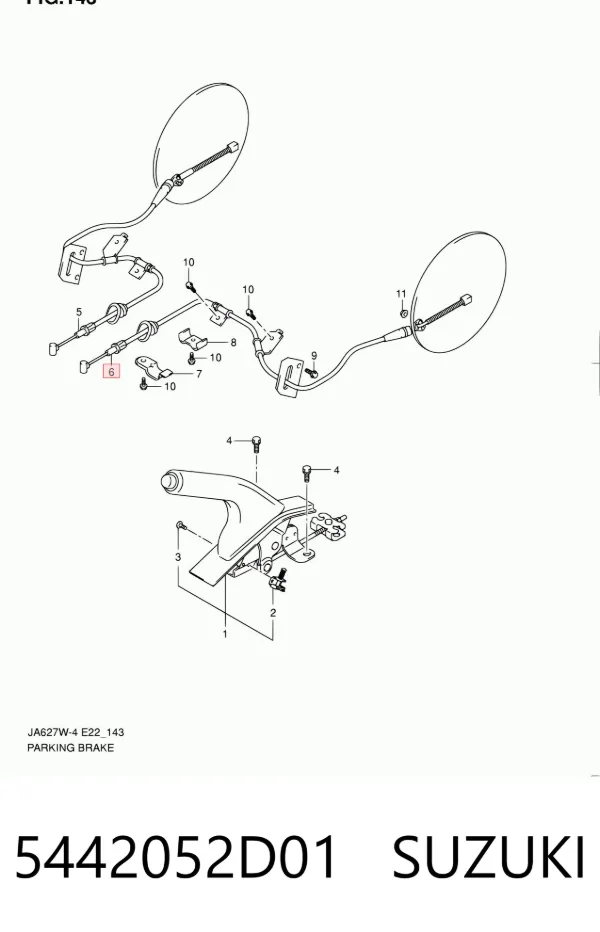 Трос ручного гальма задній, лівий 5442052D01 Suzuki