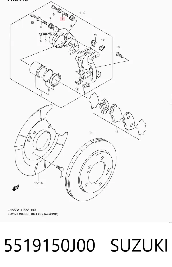 Направляюча супорту переднього 5519150J00 Suzuki