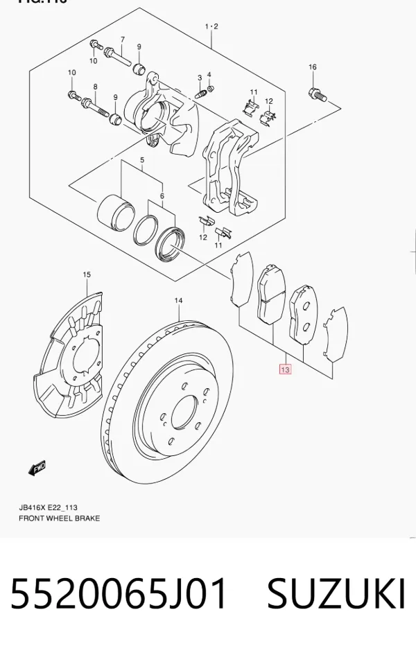 Передні тормозні колодки 5520065J01 Suzuki