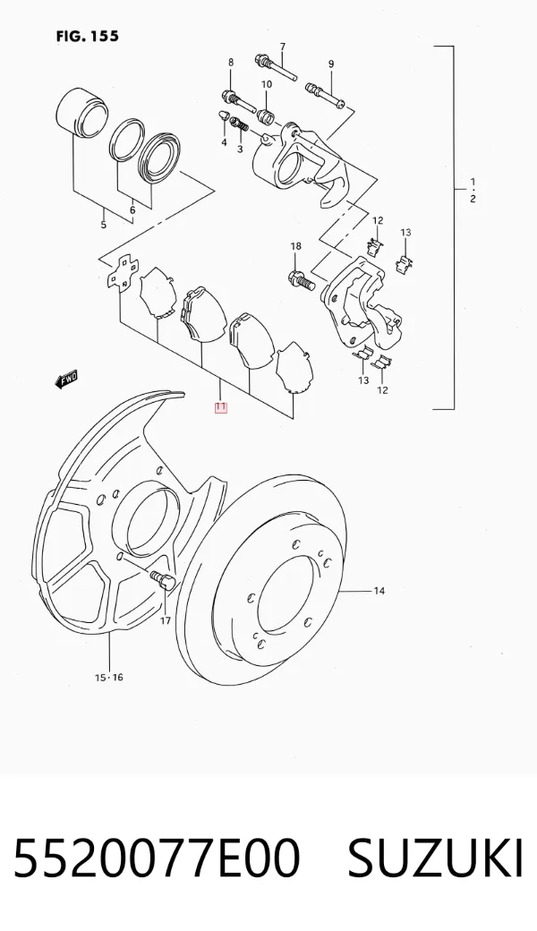 Передні тормозні колодки 5520077E00 Suzuki