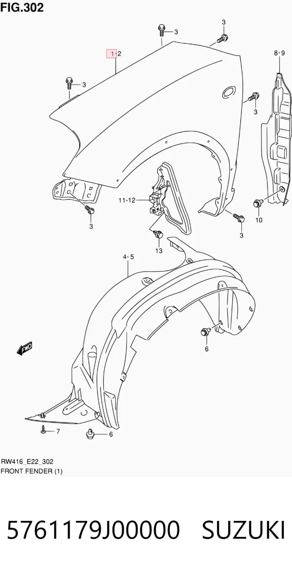 Крило переднє ліве 5761179J00000 Suzuki