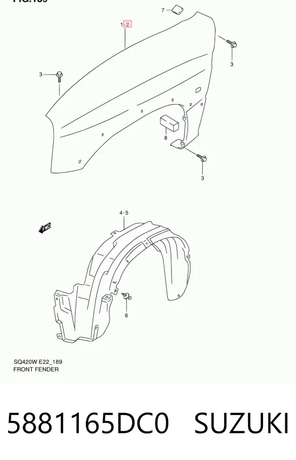 Крило переднє ліве 5881165DC0 Suzuki