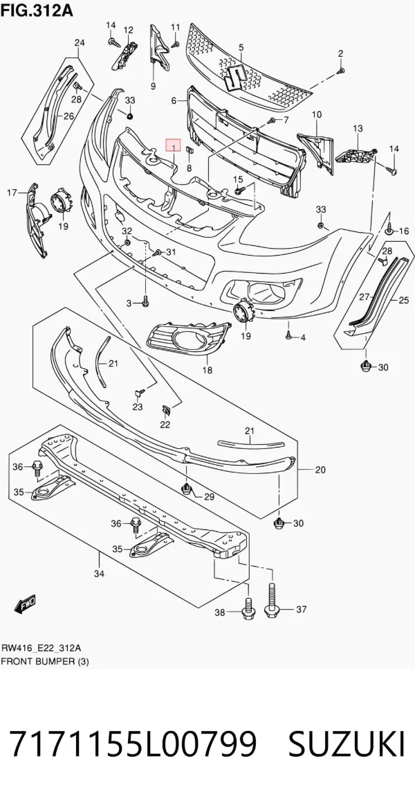 Передній бампер 7171155L00799 Suzuki