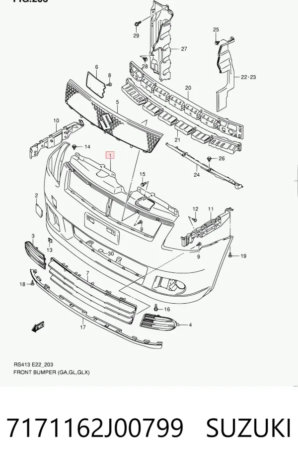 Передній бампер 7171162J00799 Suzuki