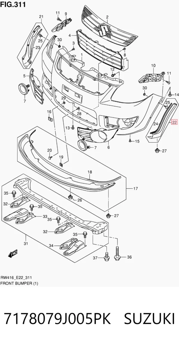 Накладка бампера переднього, ліва 7178079J005PK Suzuki