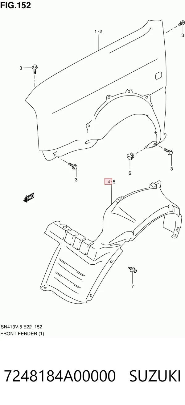 Підкрилок передній правий 7248184A00000 Suzuki