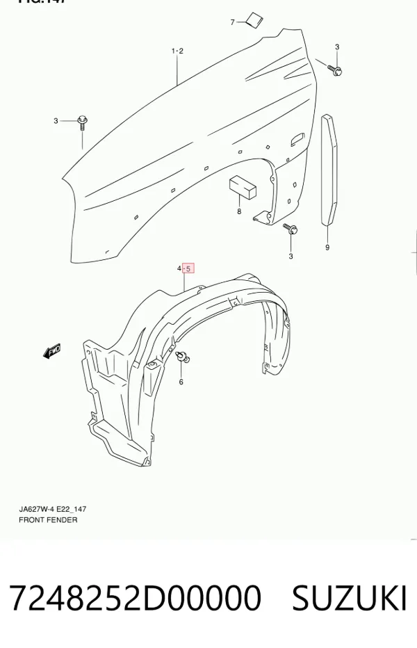 Підкрилок передній лівий 7248252D00000 Suzuki