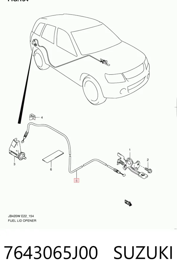 Трос відкривання лючка бензобака 7643065J00 Suzuki